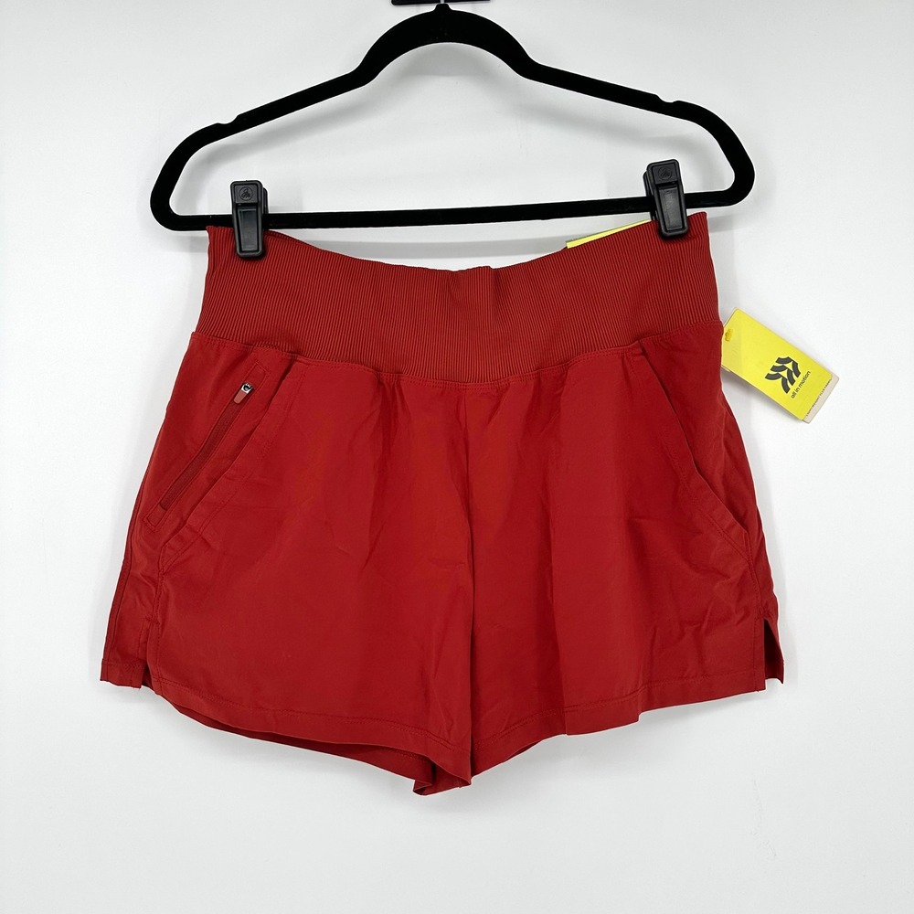 NEW All In Motion Burnt Rust Orange High Rise Shorts Moisture Wicking Pockets M